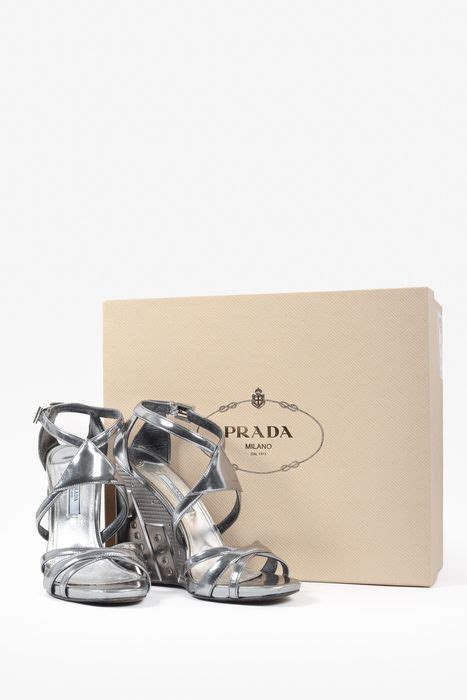 prada capretto lamina|Prada Prada Chrome Capretto Lamina Wedge Sandals .